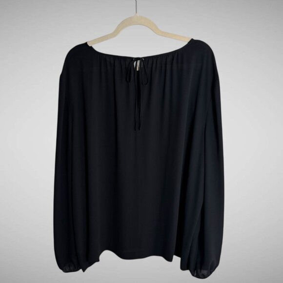 EUC J Crew Blouse Woman's sz 22 Dressy Black Sheer Peephole Tie back - Picture 1 of 12